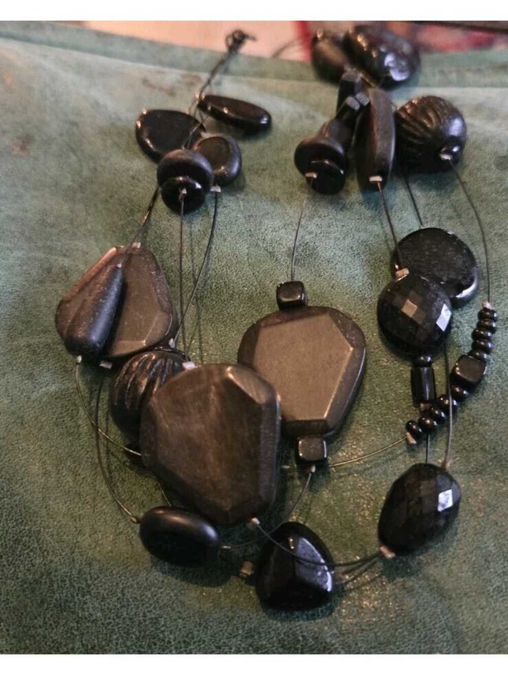 Chicos Multi Strand Black Multi Media 20" Necklace Varied Shaped Beads.